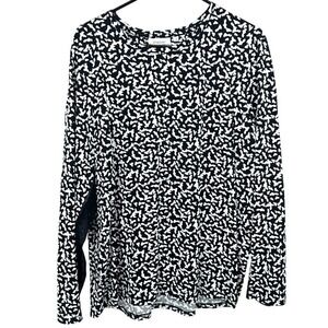 Chico's Black White Abstract Print Mesh Sleeve‎ Long Sleeve Top Plus Size XXL